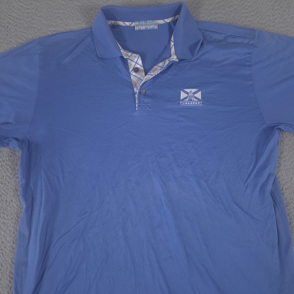 Turnberry Polo Shirt Mens L Blue Tartan Collection Filo di Scozia Cotton Logo